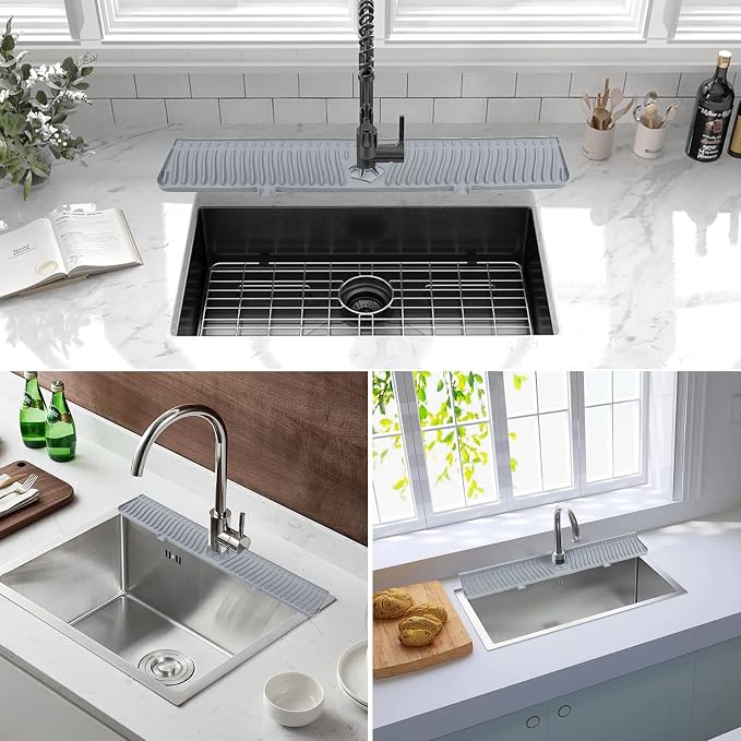 Derlights 30 inch Sink Splash Guard Mat, Silicone Faucet Handle Drip Catcher - Image 2