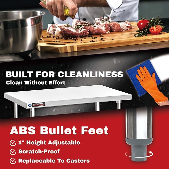 DuraSteel 24x72 Stainless Steel Work Table - NSF Commercial Prep Metal Table - Outdoor Pizza Oven Stand w/Under Shelf - Kitchen Island Laundry Utility Garage Microwave Stand Rolling Storage Cart Vevor