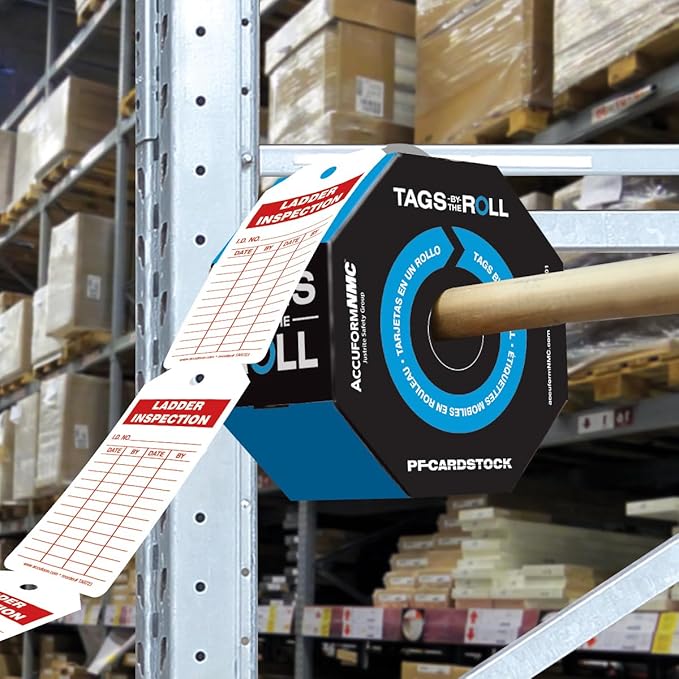 AccuformNMC 250 Ladder Inspection Tags, White, 6 1/4" H x 3" W, OSHA Compliant, Waterproof PF-Cardstock, Resists Tears, By-The-Roll, 100/250 Count