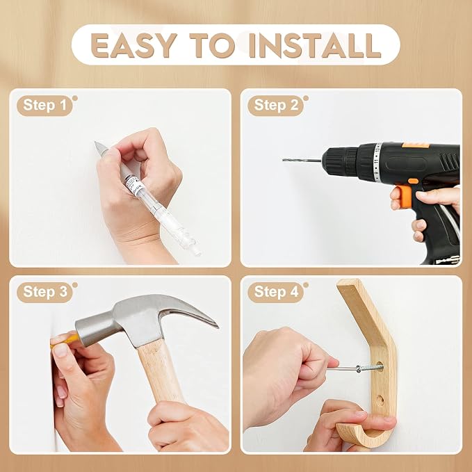 Wooden Wall Hooks Organizer Heavy Duty 6 Pack Coat Hooks - Image 5