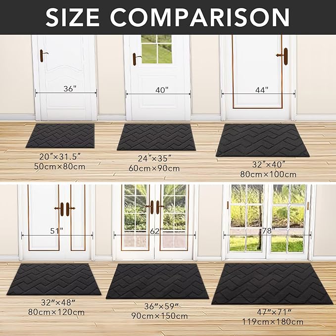 hicorfe Dirt Trapper Indoor Doormat,20"x48" Welcome Door mat,Non Slip Backing Washable Door Mats,Absorbent and Resistant Low-Profile Entrance Inside Floor Mat for Front Back Door,Entryway (Charcoal)
