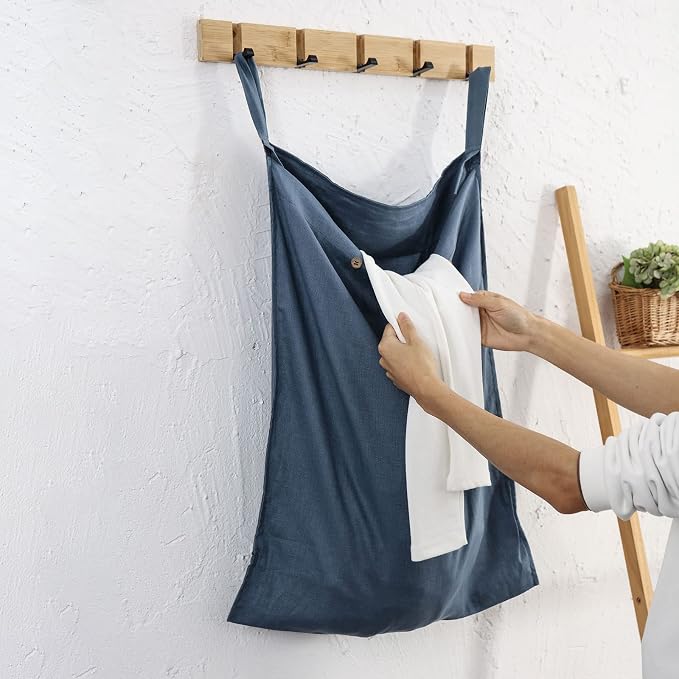 Linen Hanging Laundry Bag, 100% Linen Over The Door Laundry Hamper - Image 4