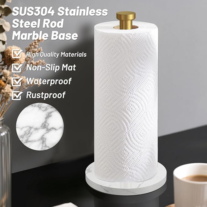 VEHHE Marble Gold Paper Towel Holder, Weighted Base & EVA Non-Slip Pad - Image 5