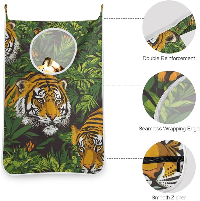 Hanging Laundry Hamper with Stainless Steel Hooks, Oxford Fabric Printing Door - Image 5
