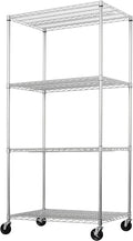 SafeRacks - NSF Certified Storage Shelves, Zinc, Heavy Duty Steel Wire Unit with Wheels and Adjustable Feet, Garage or Bakers Rack, Kitchen, Pantry Shelf - (36"x24"x72" 4-Tier) (Silver)