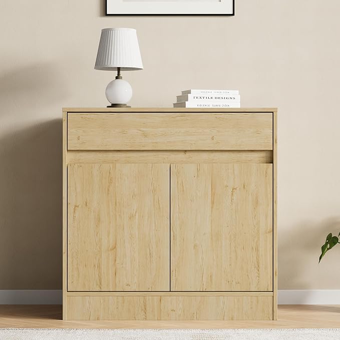 Buffet Cabinet with 2 Doors and Drawer, Coffee Bar Cabinet with Adjustable Shelf, Modern Kitchen Buffet Sideboard for Living Room, Kitchen, Natural
