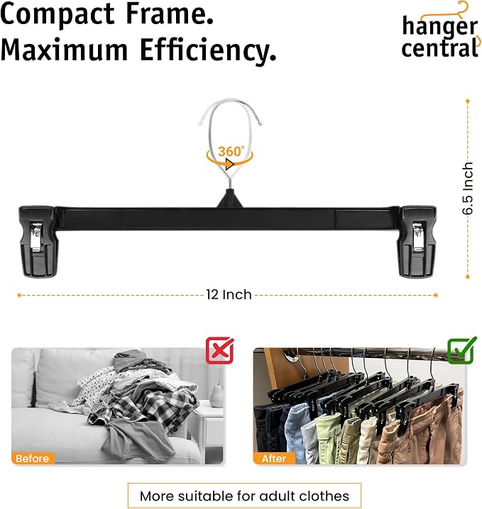 12 Inch 12 Pack Pants Hangers, Slim Plastic Clothes Hangers - Image 3