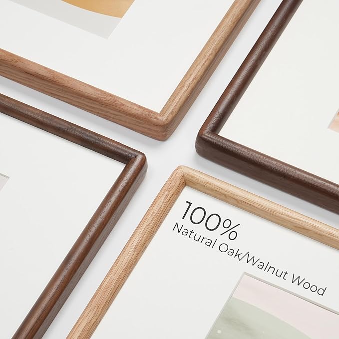 Axeman 16x24 Walnut Poster Frame Set of 2 - Rounded Corner 16 x 24 Picture Frame Matted to 12x18 - Natural Walnut Wood Poster Frame with Tempered Glass for Wall Mount Display