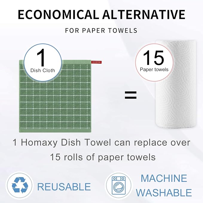 Homaxy 100% Cotton Terry Kitchen Dish Cloths, 6 Pack, Grass Green - Image 7