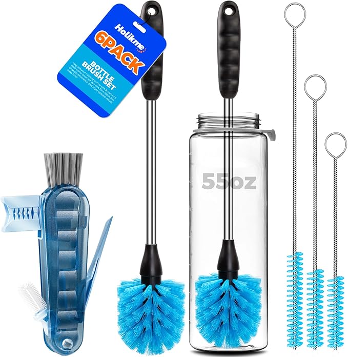 Holikme 6 Pack Bottle Brush 14" Stainless Steel Straw Cleaner Brush, 3 Straw by Holikme