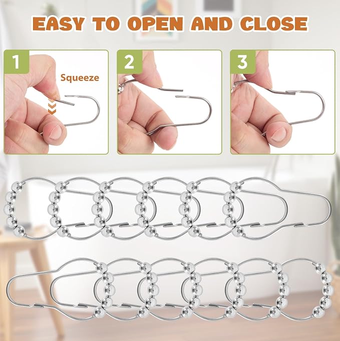 12 Shower Curtain Hooks, Suitable - Image 5
