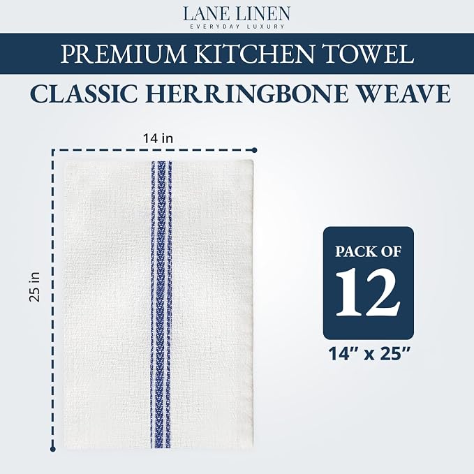 LANE LINEN Kitchen Hand Towels 100% Cotton Absorbent Lint-Free 12 Pack - Image 2
