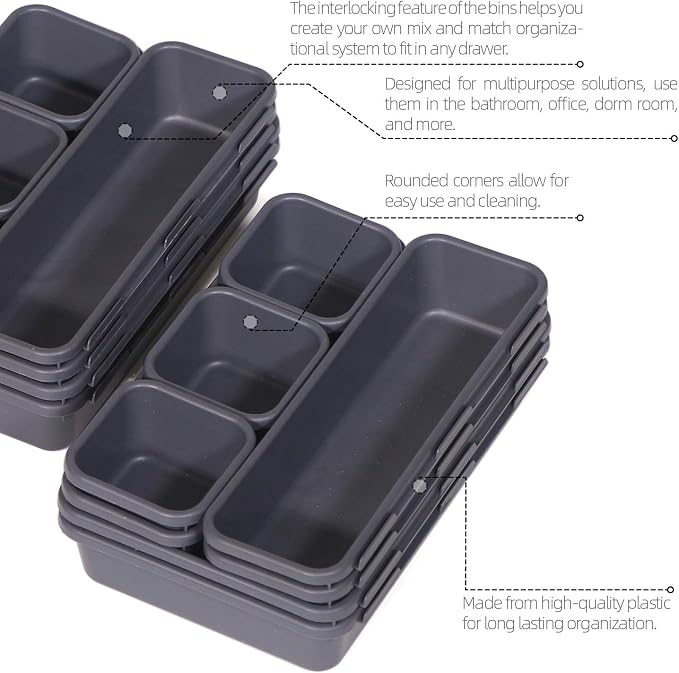 Set of 22 Interlocking Desk Drawer Organizer Tray Dividers Plastic Shallow - Image 5