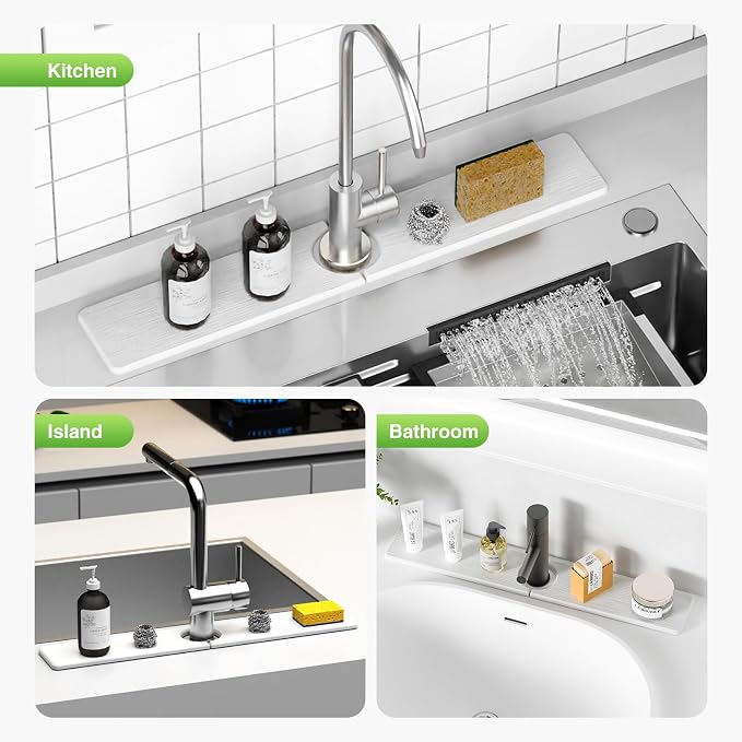 Premium Stone Faucet Mat for Kitchen Sink, 23.6" x 4" White | Quick Drying & - Image 8