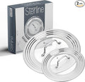 Universal Lids Set with Tempered Glass Top - Fits 5-12 Inch Pots, Pan, and Skillets - Set of 2, Large and Small, Stainless Steel Replacement Pot Lid for Kitchen Organizing, Space Saving