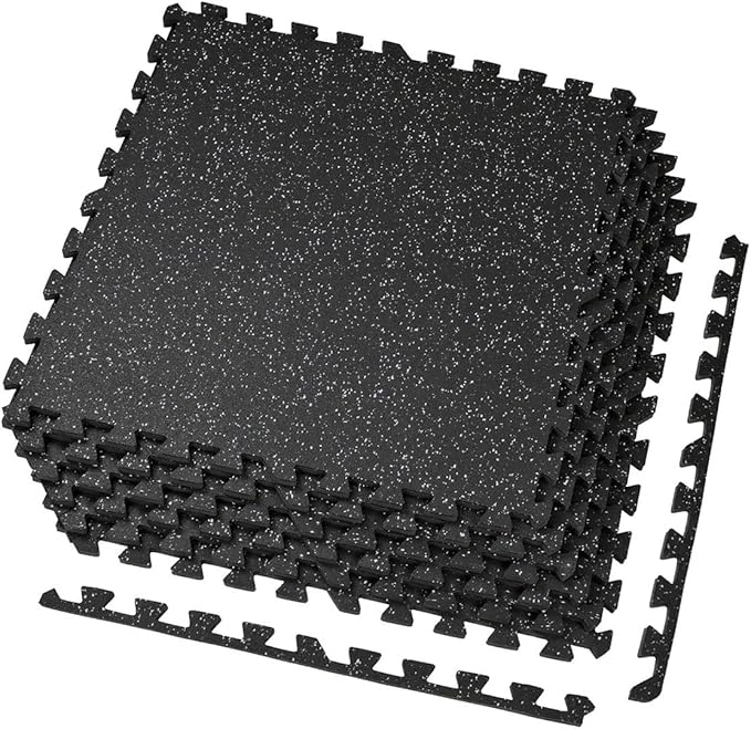 Xspec 1/2" Thick 48 sq ft (12 Tiles) Interlocking Rubber Top EVA Foam Exercise Mat | Home Gym Mats Workout Flooring Tiles for Gyms, Fitness Rooms | Durable Grip Protective Flooring, Black/Grey