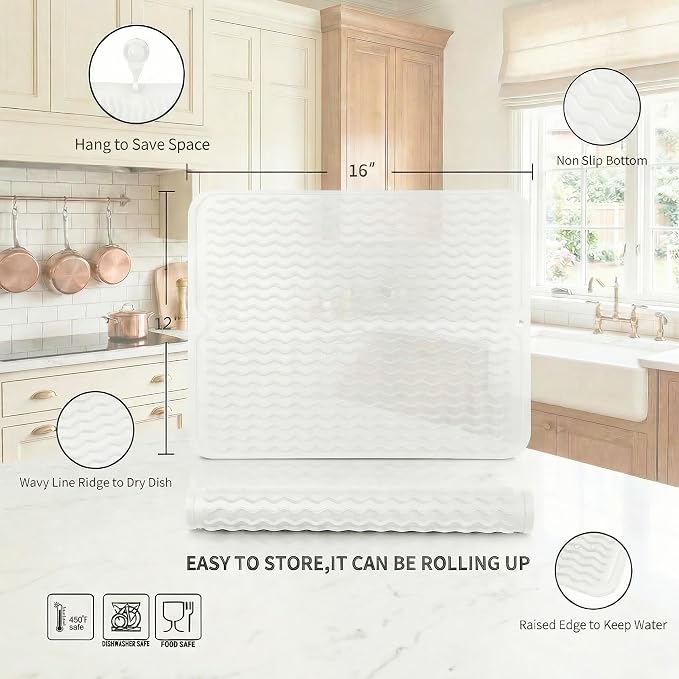 MicoYang Silicone Dish Drying Mat — Quick-Dry Ridges Counter & Sink Pad - Image 2