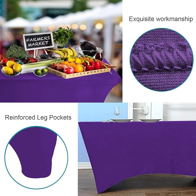 RELIANCER 2 Pack Stretch Spandex Table Covers for Rectangular Tables,6FT Elastic Fitted Tablecloth,Universal Rectangular Table Cloth Protector for Outdoor Party,Wedding,Bar,Birthday,Banquet,Events