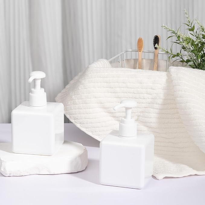 Plastic Pump Bottle Refillable Lotion Soap Dispenser 8.5oz White 2 Pack | Sturdy - Image 4