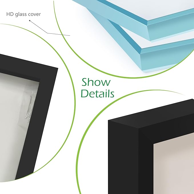 FrameWorks 16" x 20" Black Driftwood Wooden Shadow Box Frame – Soft Felt Back, Tempered Glass, and Included Elegant White Ball Push Pins