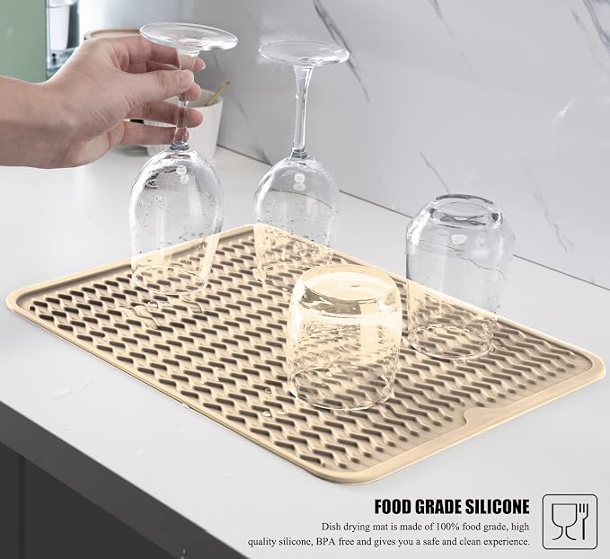 Silicone Dish Drying Mat, Non-Slip Easy Clean Sink Mat, Translucent, Large - Image 5
