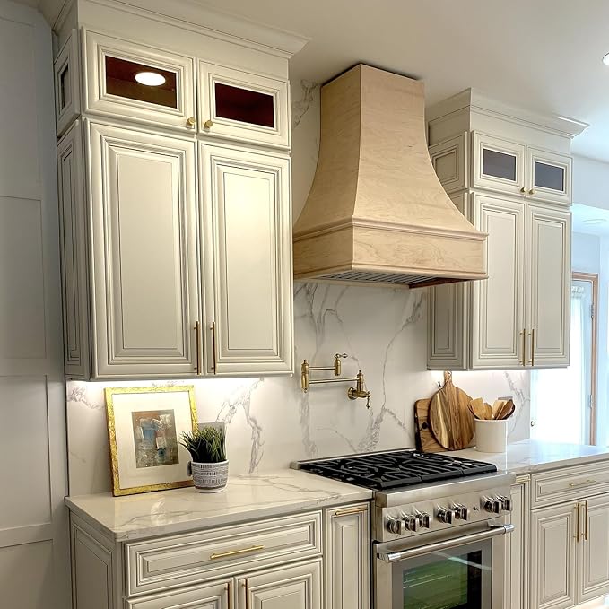 Curved Range Hood (31.5" W x 48" H) – Handcrafted in the USA – Premium Cabinet-Grade Plywood & Maple Veneer – Seamless Fit with TradeWinds Ventilation Units – High-End Kitchen Focal Point