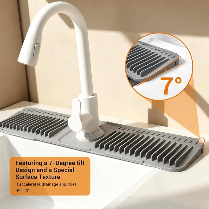 ZJWZLG Faucet Mat for Kitchen Sink, Snap-On Design & 7°slope Fast Drain - Image 4