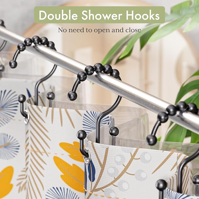 Black Shower Curtain Hooks, Shower Curtain Hooks Rust Proof 12 Pcs Stainless - Image 4