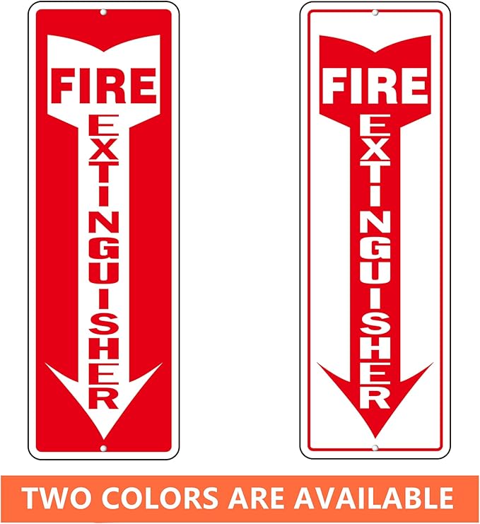 Fire Extinguisher Sign, (4 Pack) Self Adhesive Fire Extinguisher Sticker Signs for Indoor Outdoor, Rust Free Reflective Aluminum Metal Signs for Wall and Door (12 x 4 inches, White/Red)