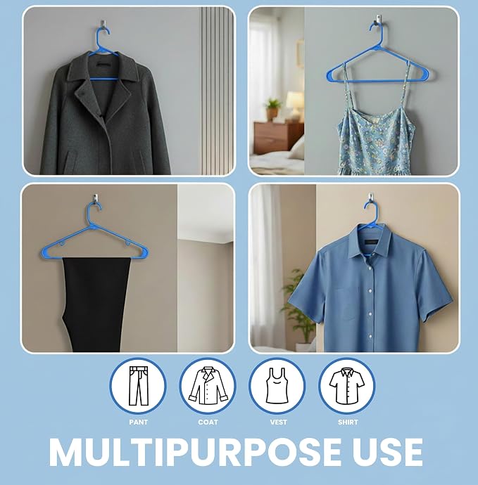 Utopia Home Plastic Hangers 50 Pack – Built-in Strap Hooks Blue | Space saving - Image 4