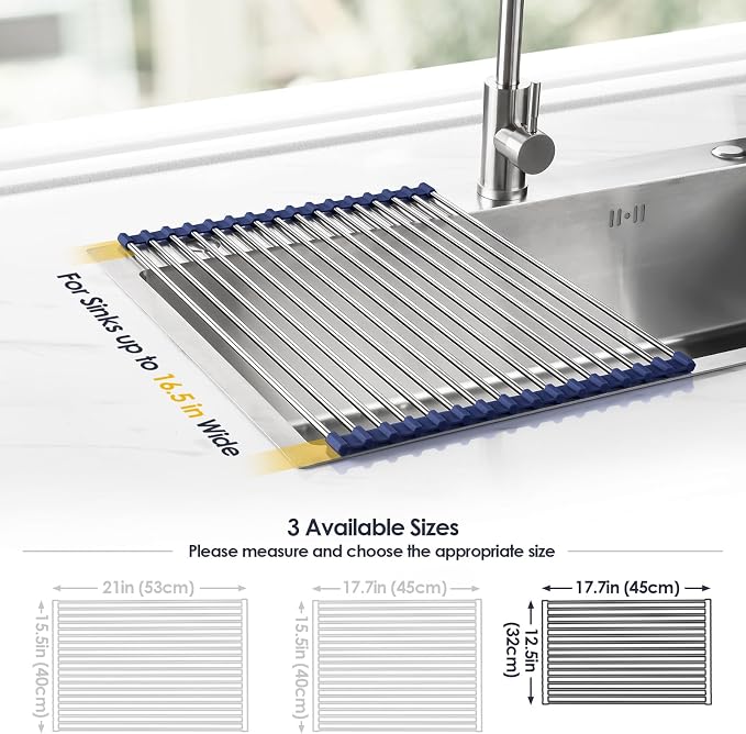 Tomorotec Roll Up Dish Drying Rack Over Sink, 304 Steel, Indigo | Anti-Slip - Image 4