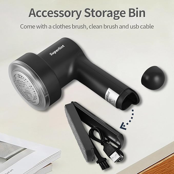 SuperLint 2-in-1 Rechargeable Fabric Shaver LED 3-Speed Lint Remover Black | - Image 6