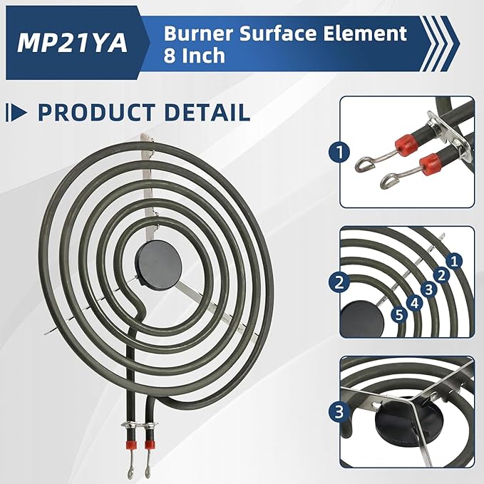 2 Pack MP21YA (8") Electric Range Burner Element Unit Set Replacement Fit for Frigi-daire Whirl-pool Ken-more May-tag Stove Top Burner Replace WPY04100166, 4381750, Y0E00801799, 19950009 By Fetechmate