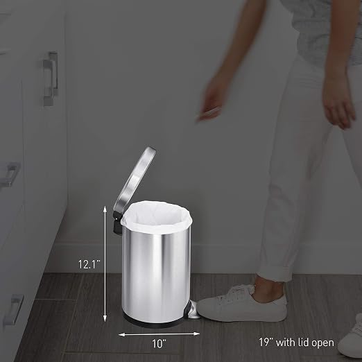 simplehuman Round Step Can, 4.5L / 1.2 Gallon Compact Bathroom Trash Can - Image 6