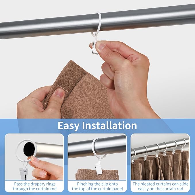 Curtain Rings with Clips, 42 Pack Metal Drapery Rings with Clips Hooks Hangers - Image 6