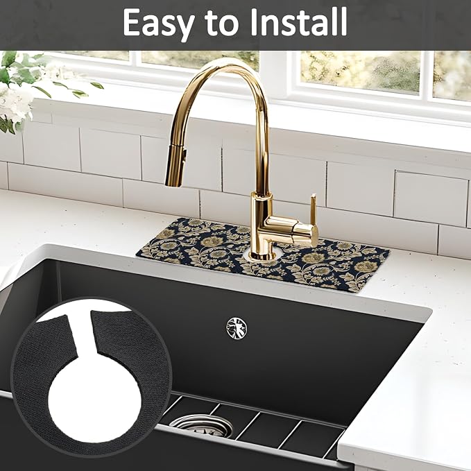 15" X 5.5" Kitchen Sink Splash Guard Faucet Mat Floral Flower Super Absorbent - Image 5