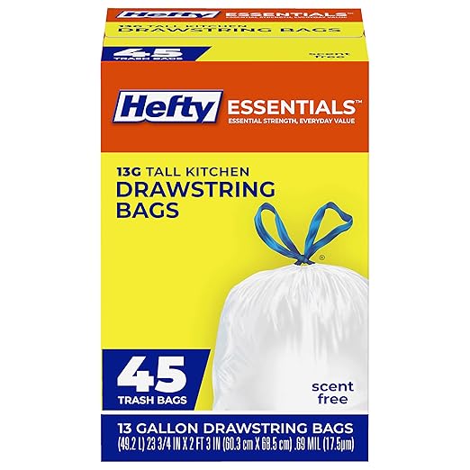 Hefty Essentials 13 Gallon Kitchen Trash Bags, 45ct | 13G Tall Trash Bags by Hefty