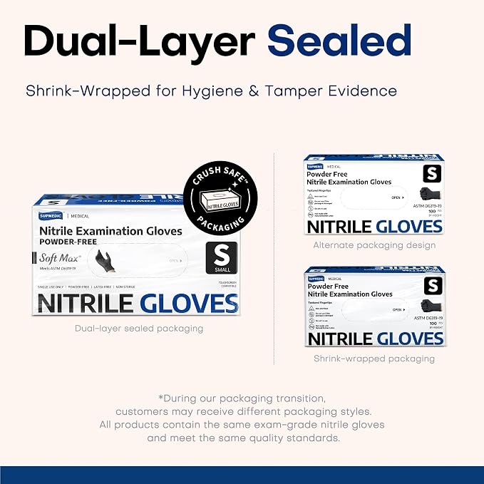 Supmedic Soft Max Disposable Nitrile Exam Gloves, Powder-Free Black 100 Ct - Image 5