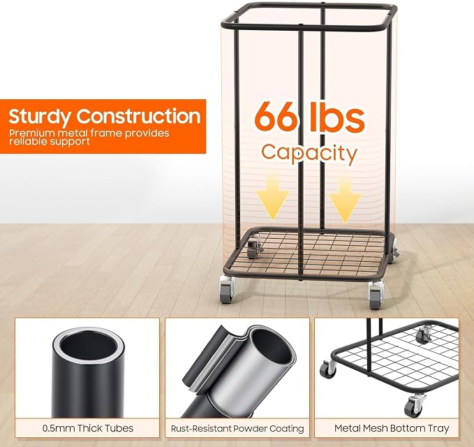 160L Laundry Hamper with Lid & Wheels, Rolling Laundry Basket with Bag - Image 6