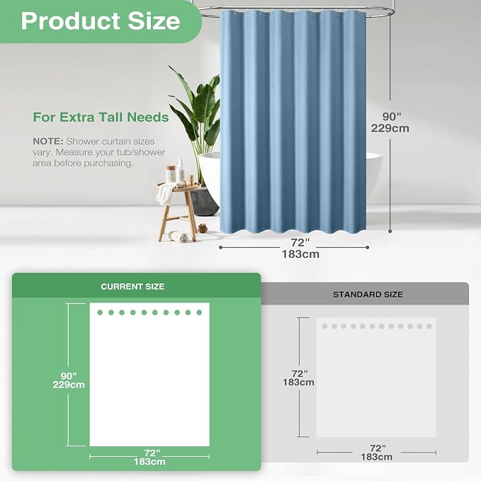 Dynamene Extra Long Waffle Shower Curtain 256 GSM 72"x90" Moonlight Blue - Image 3