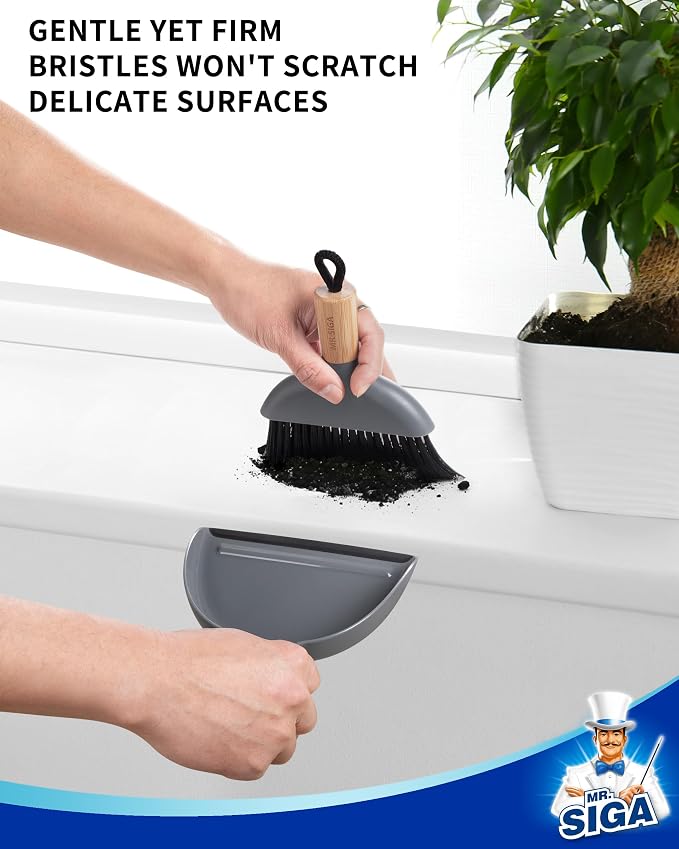 MR.SIGA Mini Dustpan and Brush Set, Bamboo Handle, 1 Set - Image 3