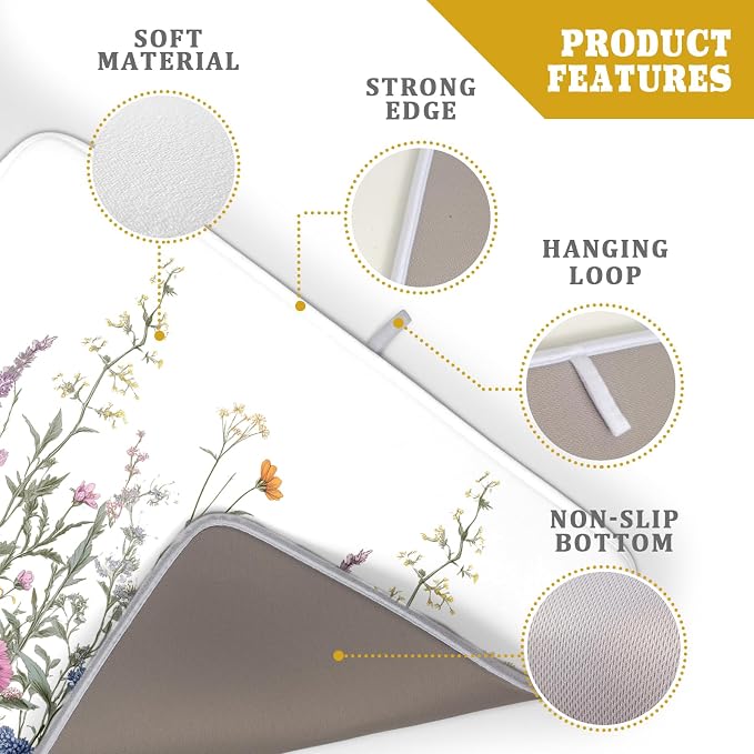 Giwawa Flower Herbs Dish Drying Mat Botanical Plant Dishes Drainer Mat 18x24 - Image 4