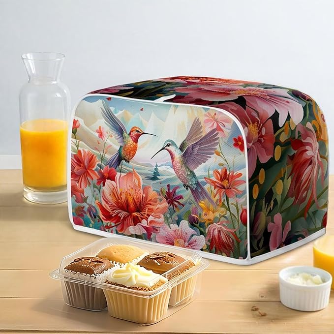 Hummingbird Flowers Print 2 Slice Toaster Cover for Home Kitchen Accessories Decor Dustproof Fingerprint Protectors for Kitchen Small Appliance
