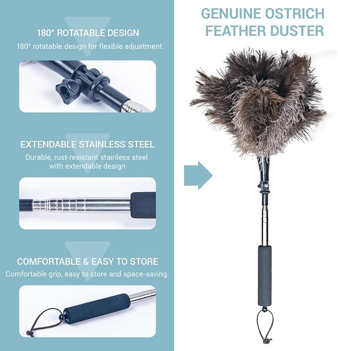 Feather Duster Extendable 22–47 Inch, Natural Ostrich Feather Duster - Image 6