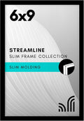 Americanflat 6x9 Picture Frame with Shatter-Resistant Glass - Streamline Collection - Thin Border Photo Frame for Tabletop and Wall Display - Hanging Hardware and Easel Stand Included - Black