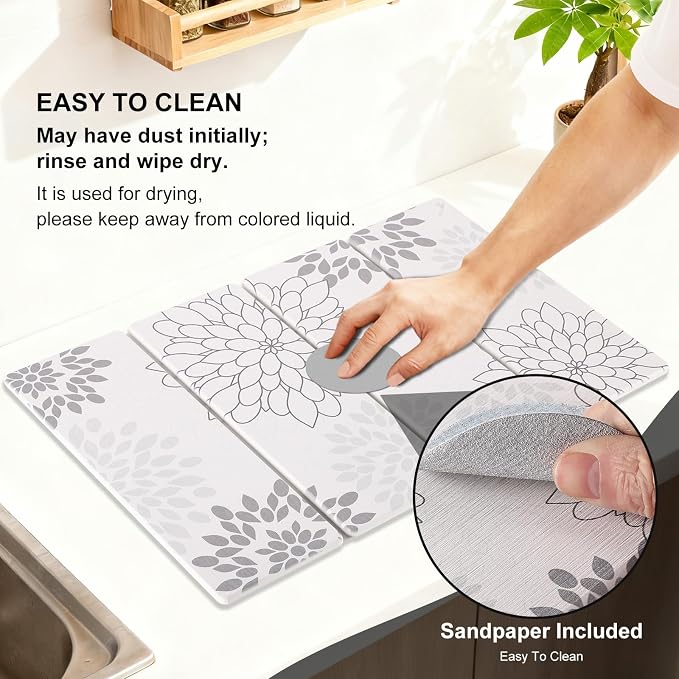 Stone Drying Mat for Kitchen Counter 3-Pack, Soft Diatomaceous Earth Absorbent - Image 7