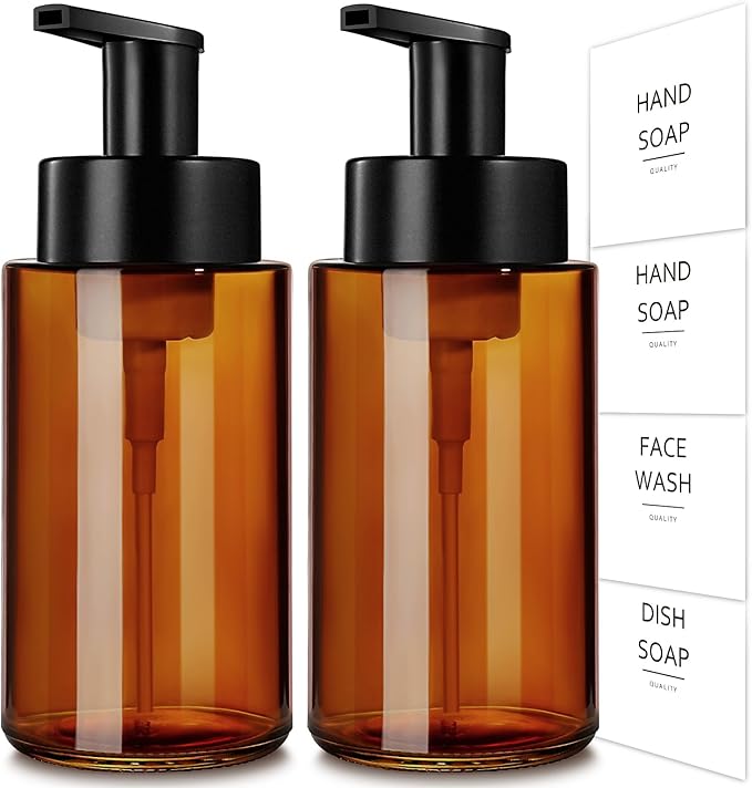 RYTOXILO Amber Foam Soap Dispenser, 10 oz/300ml Glass Foaming Soap Dispenser by RYTOXILOBrightenUpYourHome