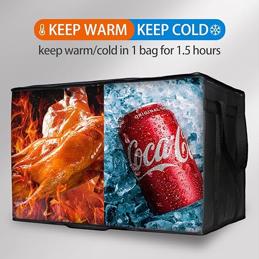Bodaon 5-Pack Cooler Insulated Food Delivery Bag for Commercial Drivers, XXX-Large Thermal Bags for Catering/Hot Pizza, Travel/Camping/Picnic Basket, Grocery Reusable Warmer Frozen, Black, Hard Bottom