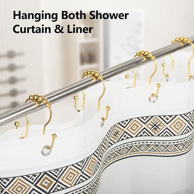Resze Double Shower Curtain Hooks, Sturdy Metal Nickel Shower Curtain Rings - Image 5