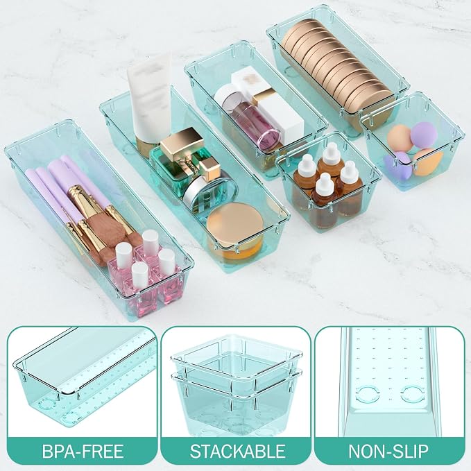 6 Pack Clear Drawer Organizer Set, Drawer Storage Trays, Storage Bins | Acrylic - Image 3